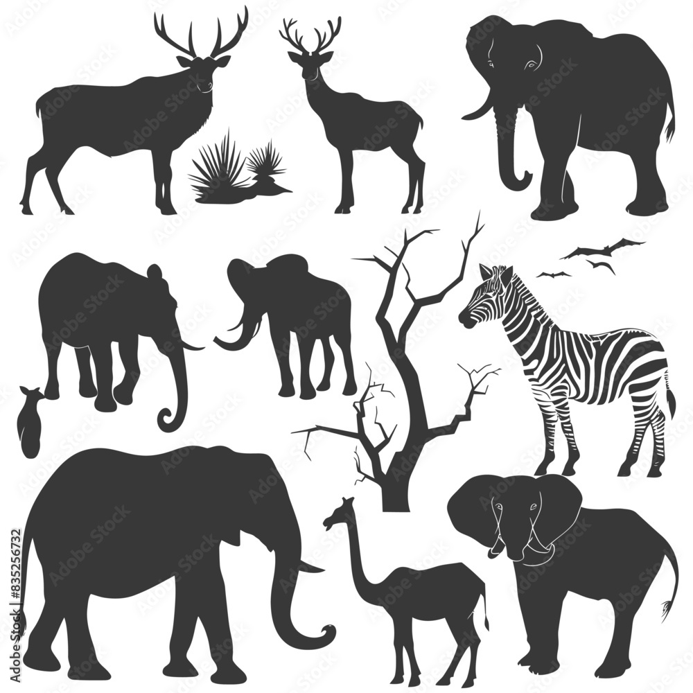 silhouette wildlife black color only silhouette wildlife black color only