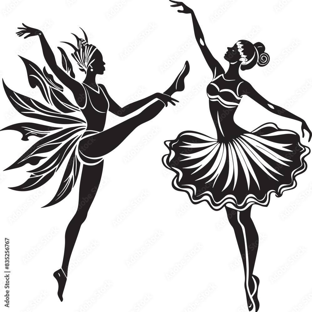 silhouette of a ballerina dancing black and white illustration silhouette of a ballerina dancing black and white illustration