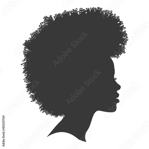 silhouette woman head with afro hair style black color only