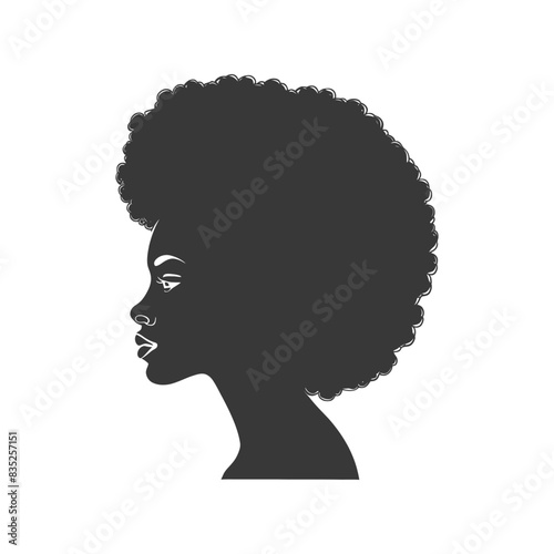 silhouette woman head with afro hair style black color only