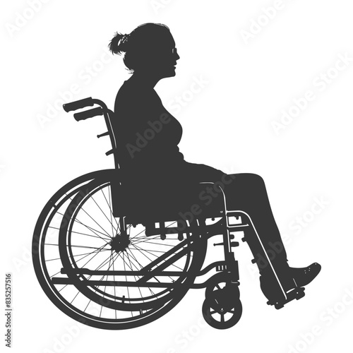Silhouette of a Woman in Wheelchair, Side View, Accessibility Icon.