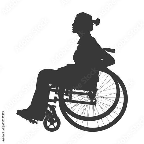 Wheelchair Silhouette: Woman with Ponytail, Side Profile, Accessibility.