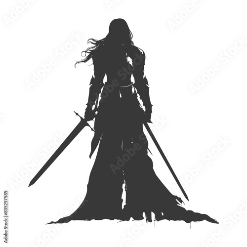 Silhouette of Armored Female Warrior with Dual Swords