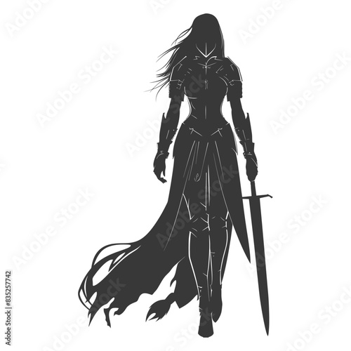 Silhouette Knight: Armored Woman with Sword, Fantasy Warrior.