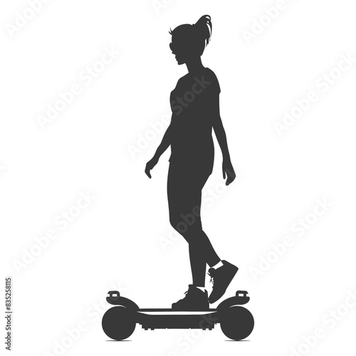 Silhouette: Woman on Electric Skateboard, Urban Commute.