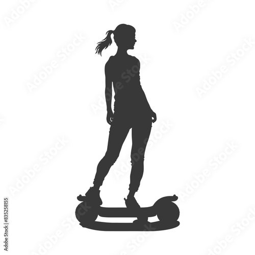 Silhouette: Woman on Self-Balancing Scooter, Ponytail, Casual Outfit, Isolated.