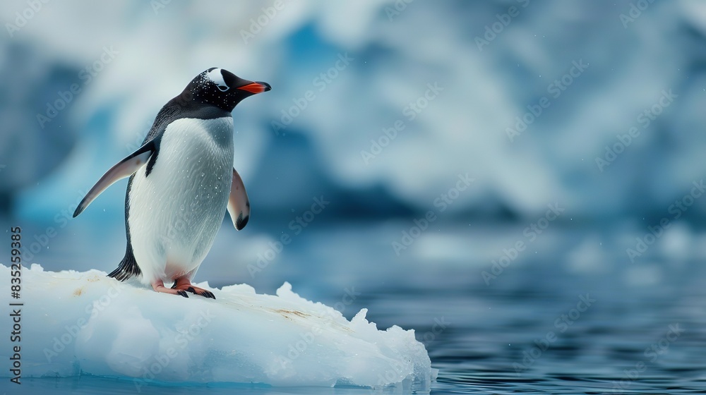 Fototapeta premium Amazing Alone penguin on the top of iceberg minimalism High resolution