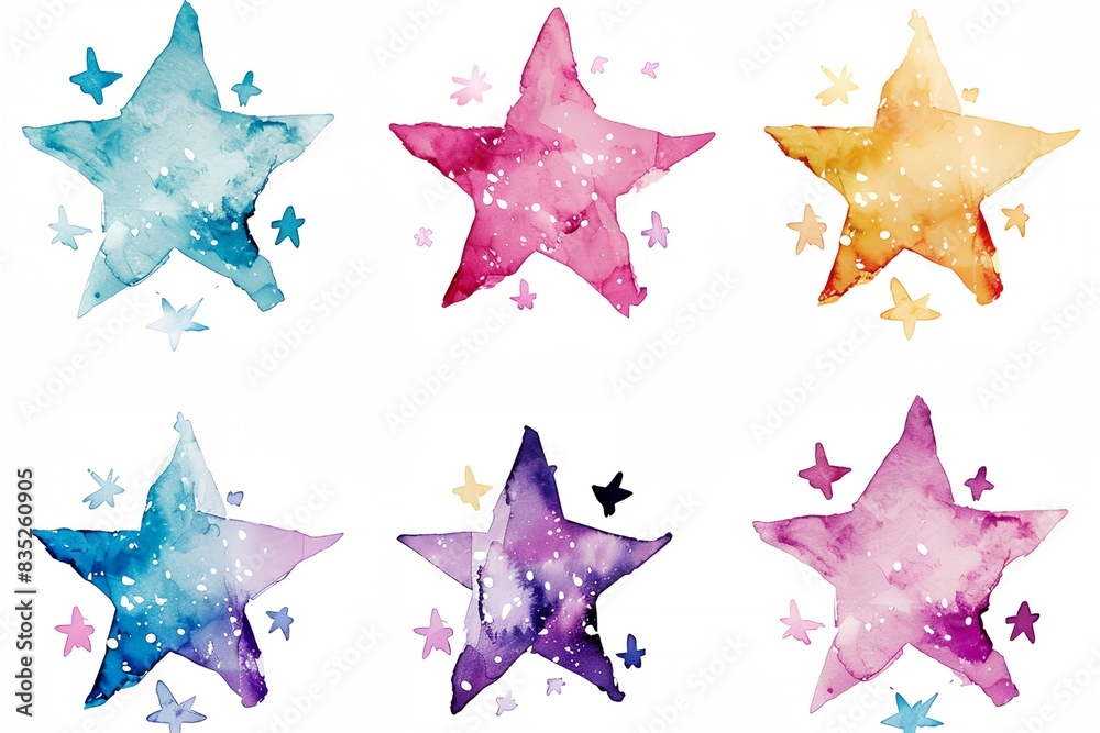 Obraz premium set of watercolor stars on white background