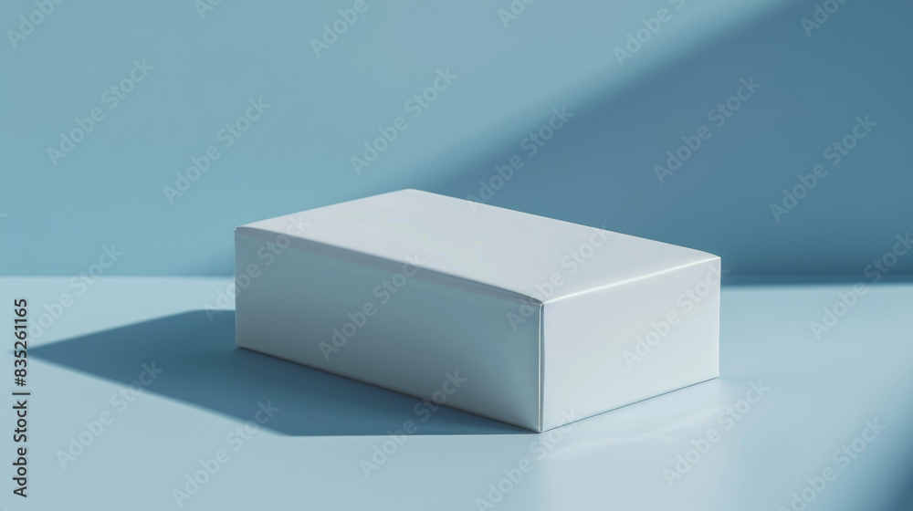 A white box is sitting on a blue surface A white box is sitting on a blue surface