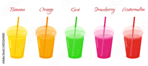 the juice is delicious. green, red. yellow, orange. pineapple apple pear plum