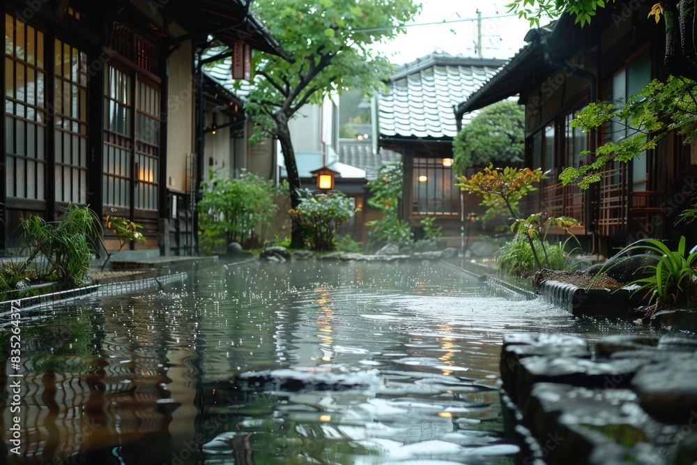Japanese onsen hot spring resort. ai generated Japanese onsen hot spring resort. ai generated