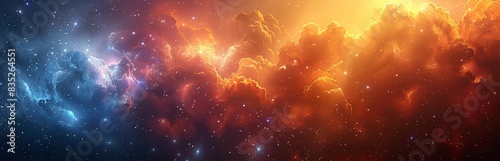 Nebula with contrasting blue and orange clouds in space. Cosmic scene with vibrant interstellar clouds. Space, galaxy concept. Banner. Copy space Vibrant Heaven. Abstract beautiful sky background