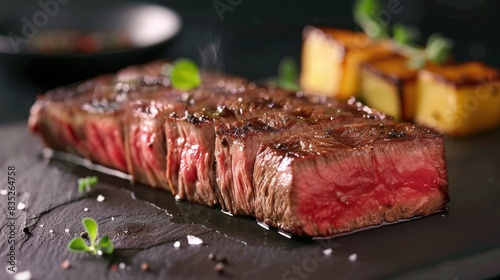 steak medium rare, featuring traditional presentation photo