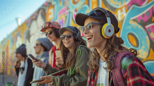 Happy teens with murals