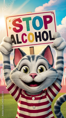 Furry Advice. Stop Alcohol - A Comic Strip of a Cat and a Sign.