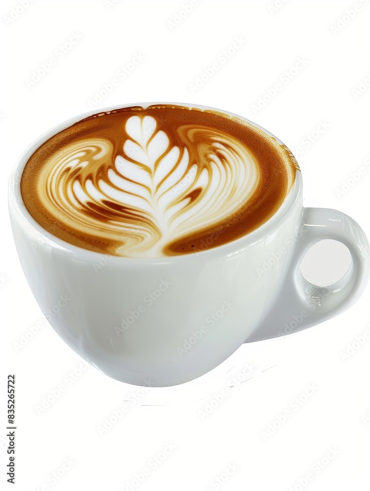 A cup of cappuccino with a beautiful latte art design, with copy space on the top and bottom A cup of cappuccino with a beautiful latte art design, with copy space on the top and bottom