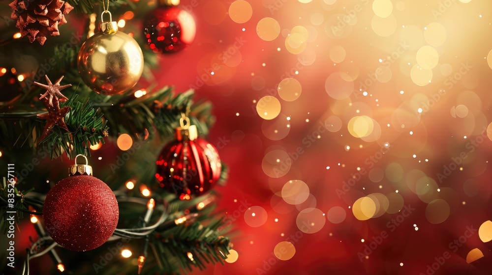 Festive Background of a Decorated Christmas Tree for Christmas and New Year Celebrations