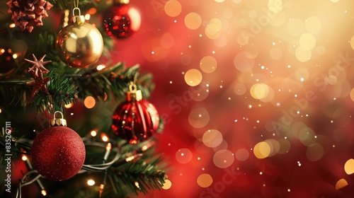 Festive Background of a Decorated Christmas Tree for Christmas and New Year Celebrations