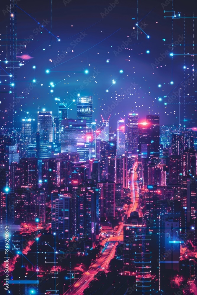 Obraz premium Modern Technology Concept: Smart city big data connection technology.