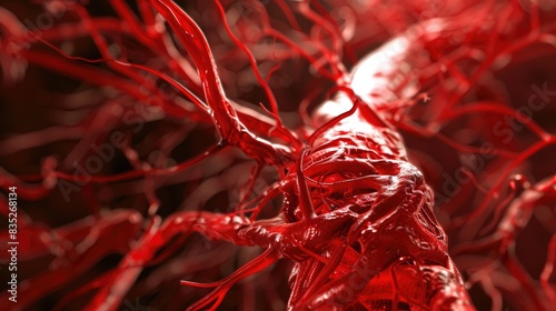 Blood vessels in the human body that support the digestive tract play a dual role of transferring protein and carbohydrate nutrients from mucosal cells following food digestion within the l photo