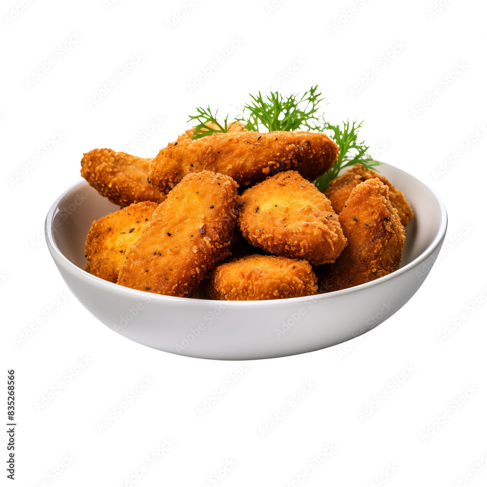 bowl full of freshly fried cutlets on an isolated white background bowl full of freshly fried cutlets on an isolated white background