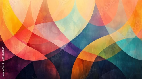 Illustration of a closeup abstract with intricate rainbow geometric shapes against a soft peach background, providing a warm and inviting atmosphere