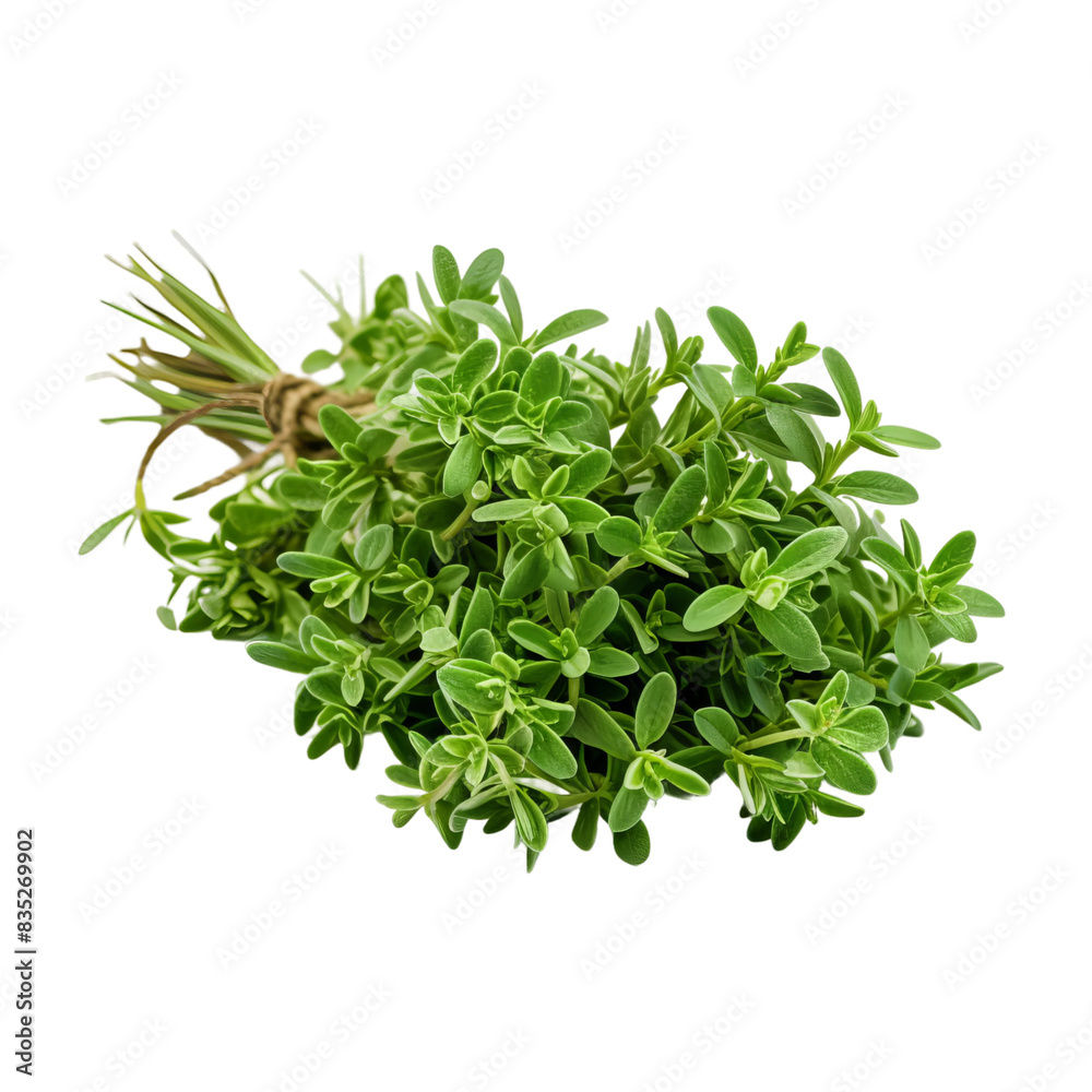 Obraz premium bunch of tightly knit thyme leaves on an isolated white background