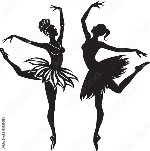 silhouette of a dancing ballerina illustration black and white illustration