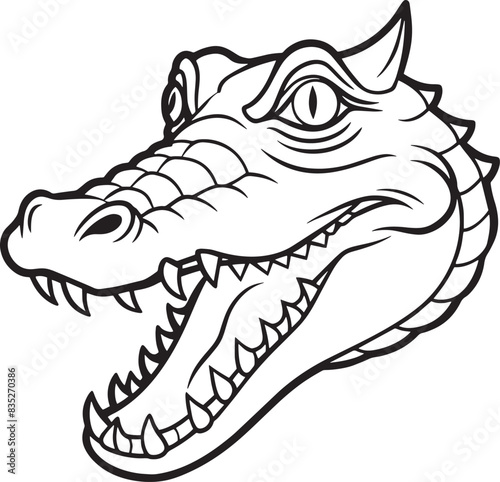 head of a dinosure line art black and white illustration