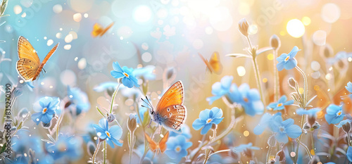 Butterflies on blue flower. Created with Ai © madiha