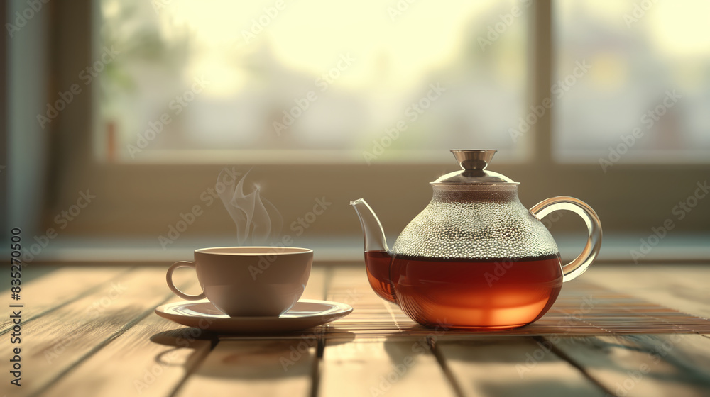Teapot and Cup of tea table top creative background with copy space. Dried and fresh organic Ceylon tea leaves on a beautiful background. Teapot and Cup of tea table top creative background with copy space. Dried and fresh organic Ceylon tea leaves on a beautiful background.
