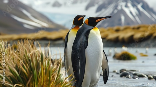 Eyecatching Tropical penguins on the beach near the pool penguins in the zoo