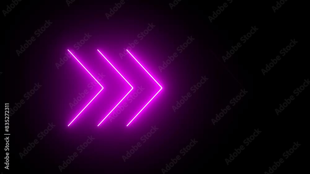 Purple neon single-line directional right arrow animation. signal icon. Moving arrow pointing to the right. Next or right direction arrow on black background. Purple neon single-line directional right arrow animation. signal icon. Moving arrow pointing to the right. Next or right direction arrow on black background.