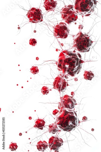 Detailed 3D Rendering of Interacting Cancer Cells on White Background