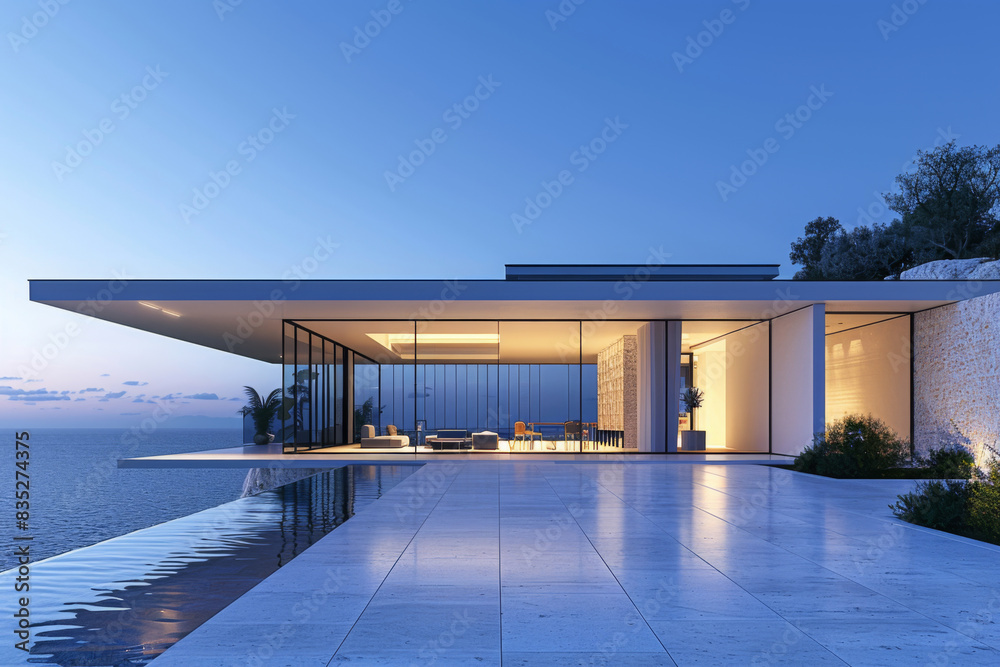 Luxury Island Villa With Infinity Pool At Sunset. Luxury Island Villa With Infinity Pool At Sunset.