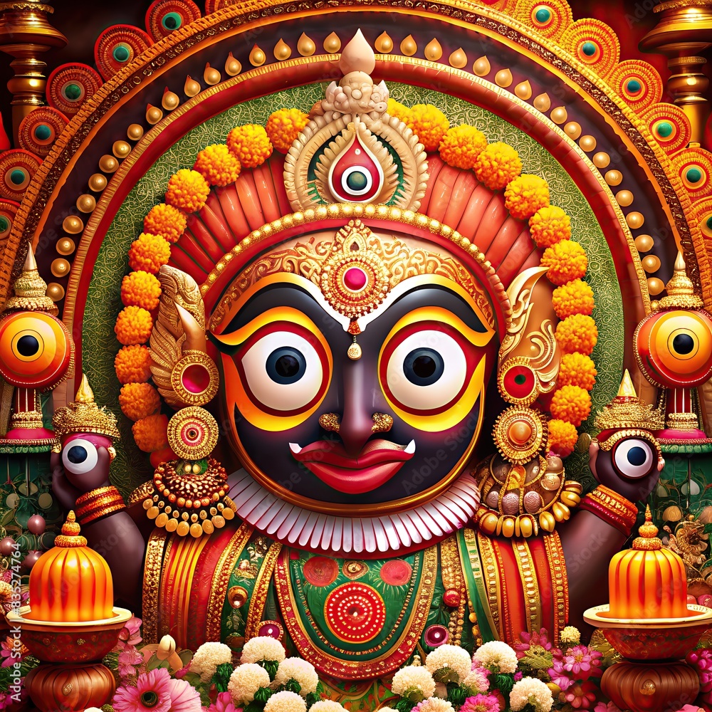 Fototapeta premium hindu god jagannatha colorful deity with intricate designs multiple layers decoration including flowers