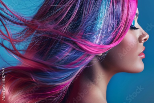 Close-up of vibrantly colored hair strands, evoking a sense of creativity and style in an abstract representation photo