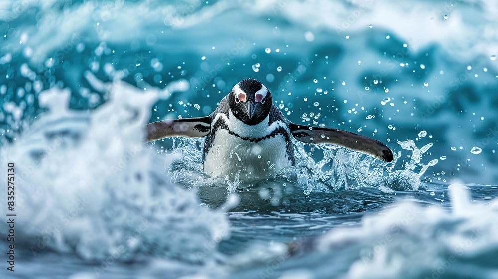 Naklejka premium Magnificent Penguin on iceberg in clear polar sea