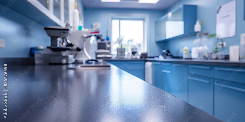 Naklejka premium Vet clinic interior and healthcare for pets, creative background. Taking care of dogs, cats and other pets in professional veterinary center.