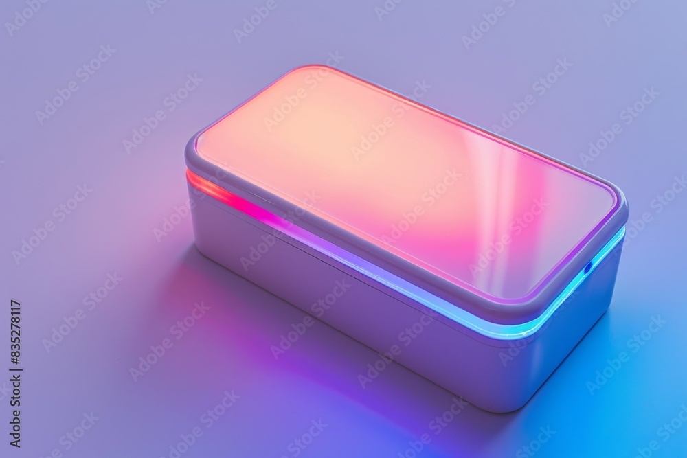 A white box with a colorful light on it A white box with a colorful light on it