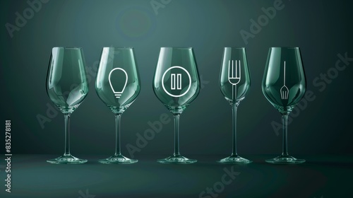 food safe mark icon set. glass with fork sign for food safe products. photo