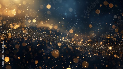 Gold banner dark bokeh particles glitter awards dust gradient abstract background