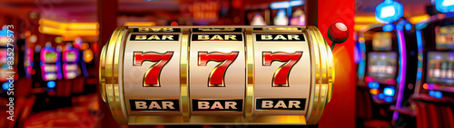 Slot Machine with Winning Triple Sevens - Casino, Jackpot, Winning Scene, Gambling Concept © LiliGraphie