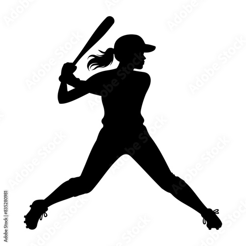 Female Baseball player batter silhouette. vector illustration