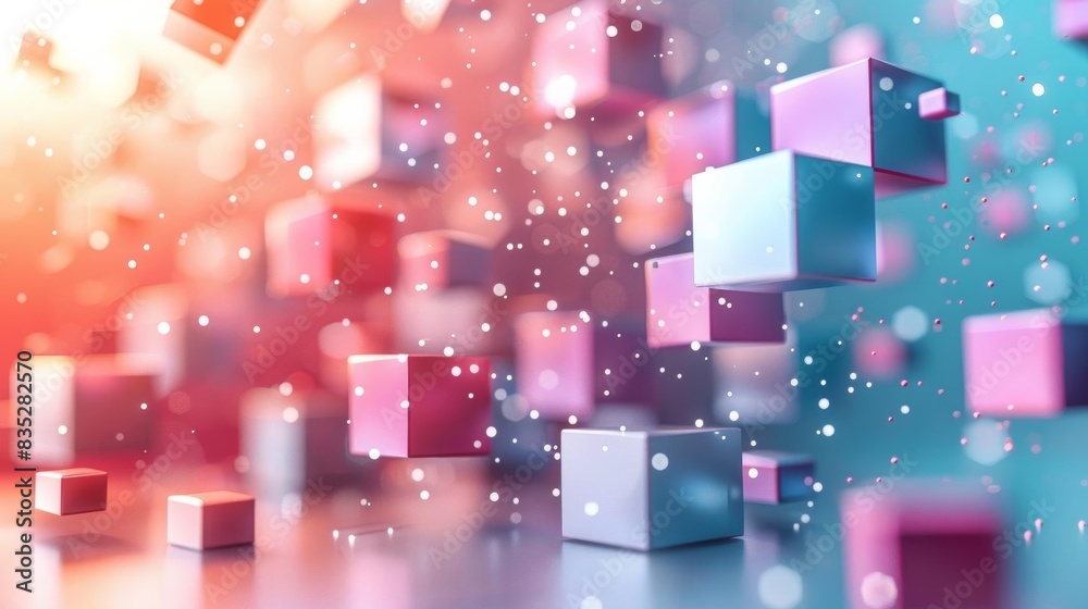 Craft a 3D depiction of a dynamic arrangement of cubes, presented in a modern trendy abstract style on a soft gradient background, great for digital art projects and tech branding Craft a 3D depiction of a dynamic arrangement of cubes, presented in a modern trendy abstract style on a soft gradient background, great for digital art projects and tech branding