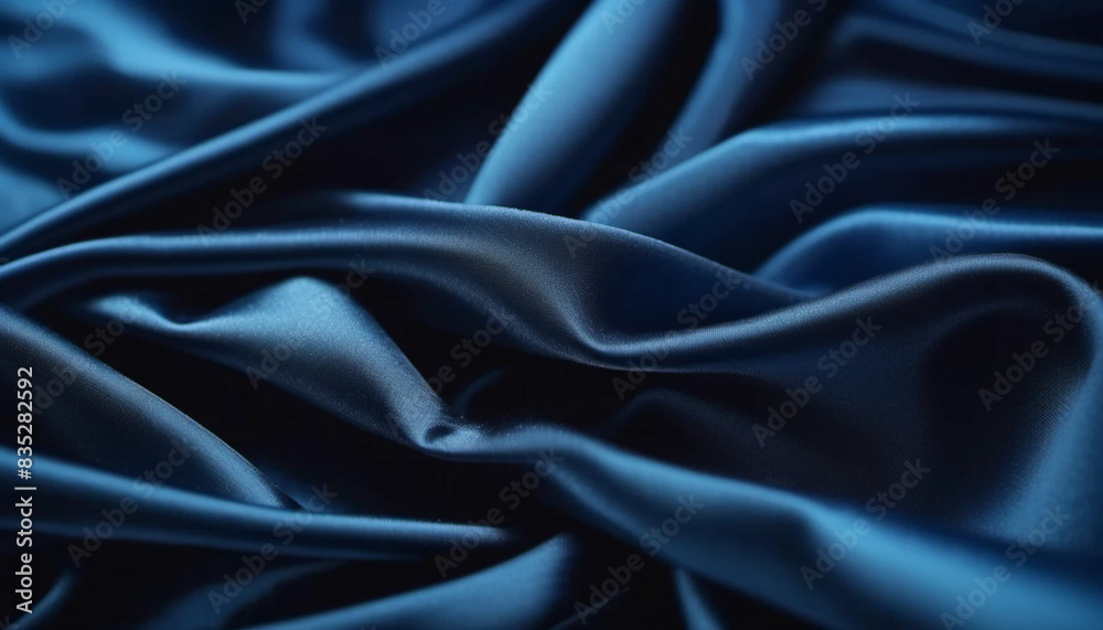 Obraz premium Dark blue draped shining satin as a background.