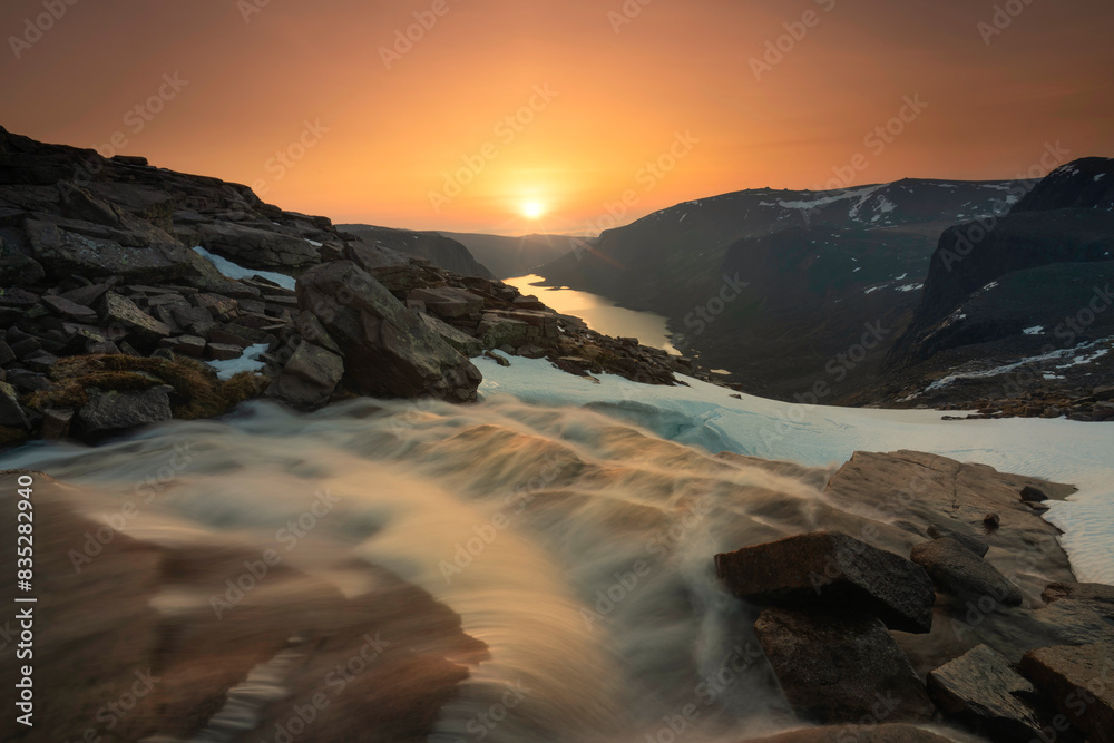 Sunrise over Loch Avon located in the Cairngorms National park, Scotland.