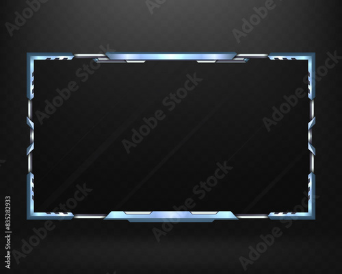 Metallic Silver Blue Colored Stream Overlay Futuristic Webcam Frame for Gamers and Live Video Streamers