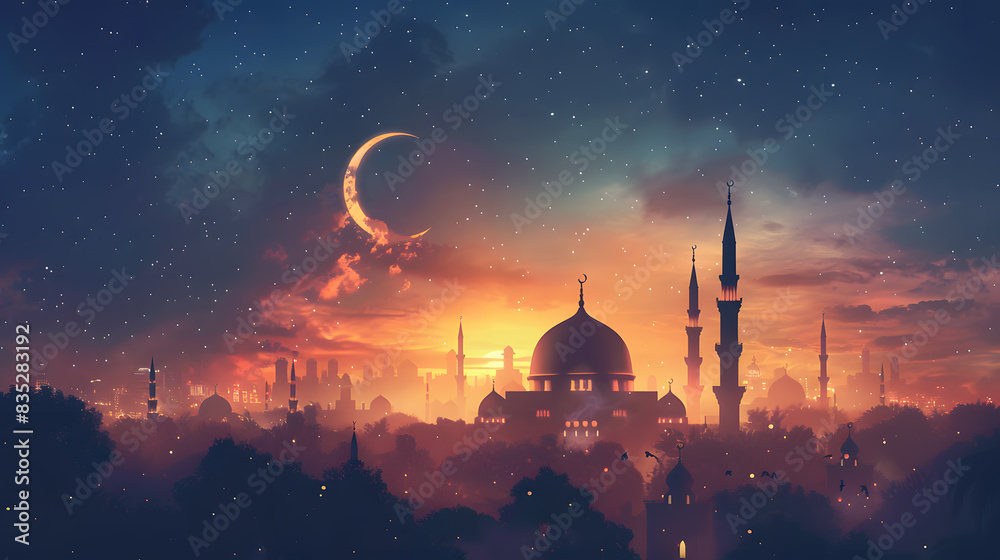 Islamic greeting Eid ul adha Ramadan Kareem and Eid Mubarak background with lanterns , lamps and lights Islamic greeting Eid ul adha Ramadan Kareem and Eid Mubarak background with lanterns , lamps and lights