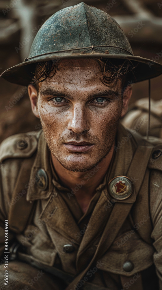 Australian WWI Soldier with Determined Gaze